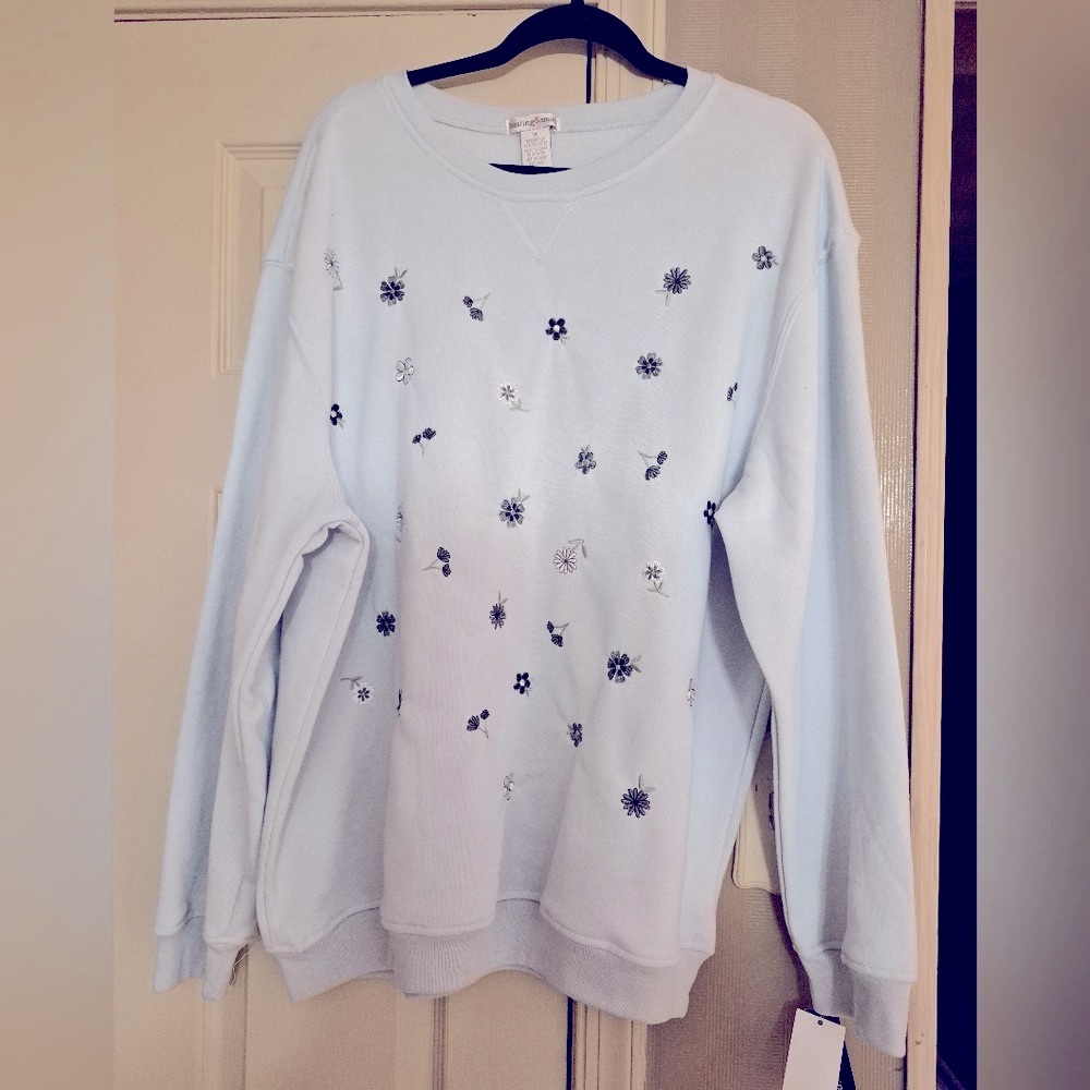 🆕Elegant Light Blue Embroidered sweat shirt